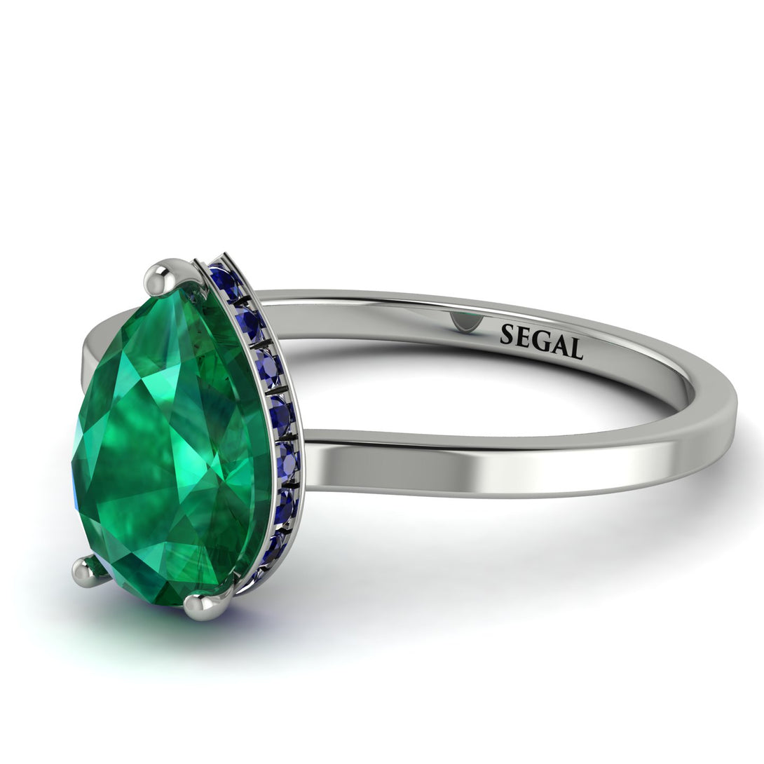 Hidden Halo Pear Emerald Engagement Ring - Mary No. 66