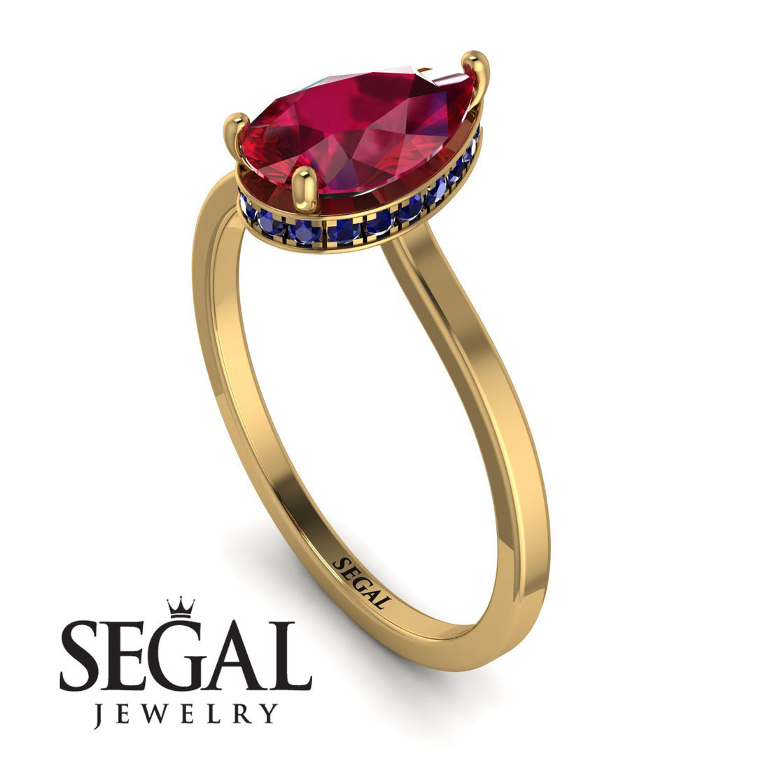 Hidden Halo Pear Ruby Engagement Ring - Mary No. 70