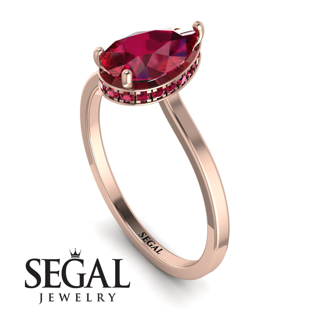 Hidden Halo Pear Ruby Engagement Ring - Mary No. 56