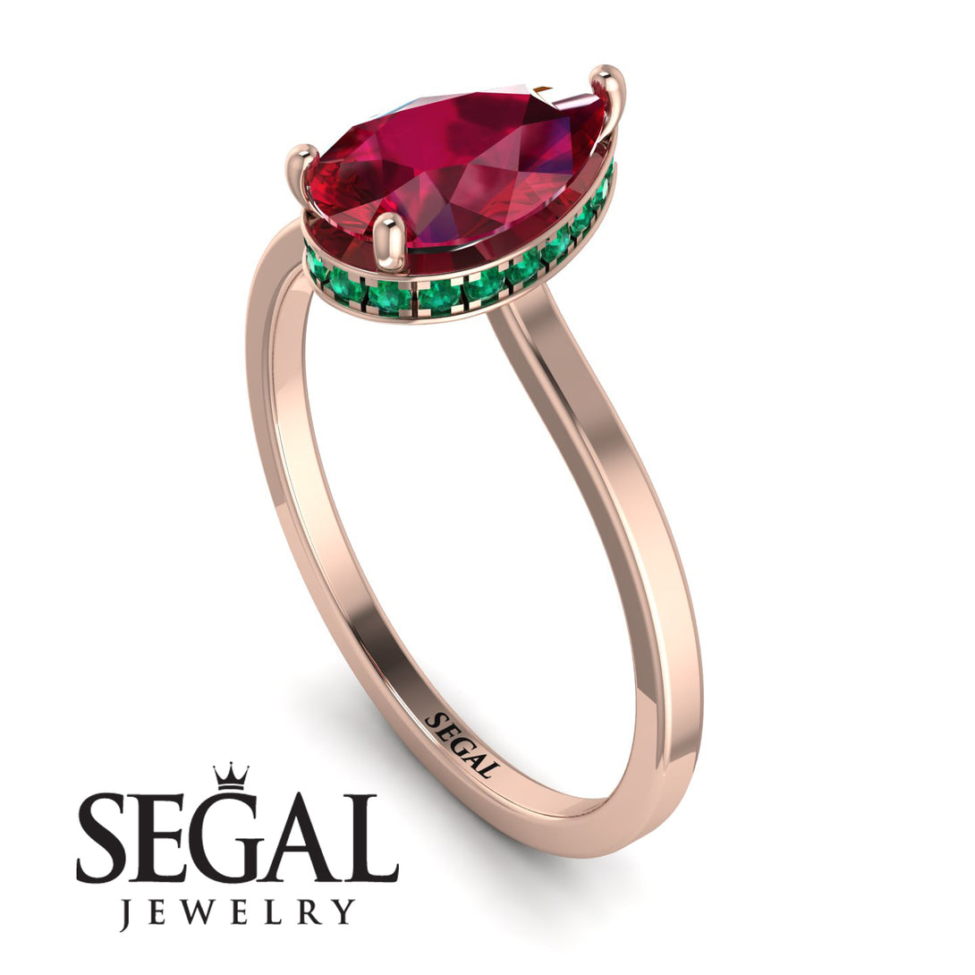 Hidden Halo Pear Ruby Engagement Ring - Mary No. 26
