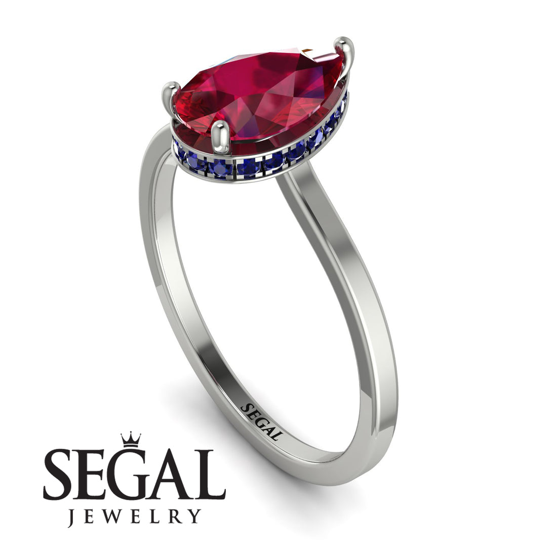 Hidden Halo Pear Ruby Engagement Ring - Mary No. 72