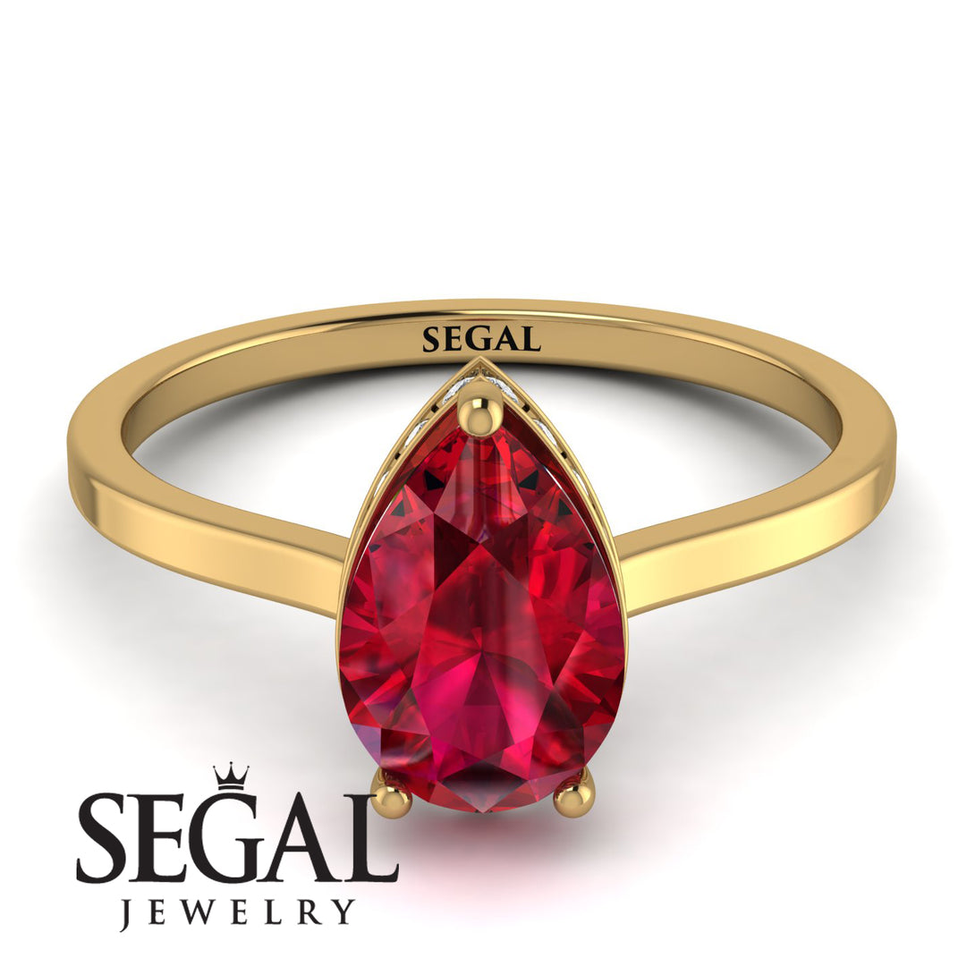 Hidden Halo Pear Ruby Engagement Ring - Mary No. 10