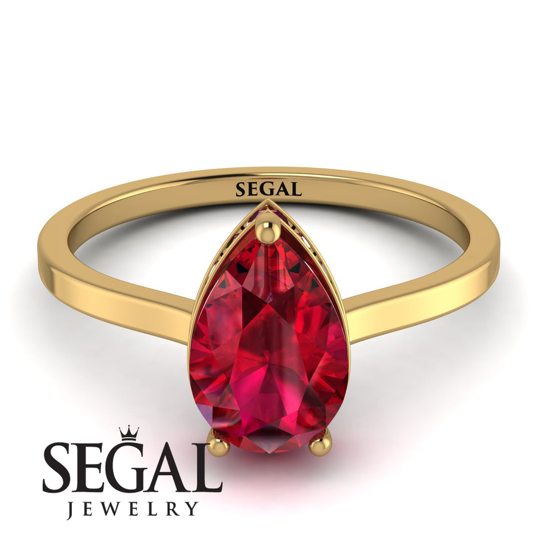 Hidden Halo Pear Ruby Engagement Ring - Mary No. 55