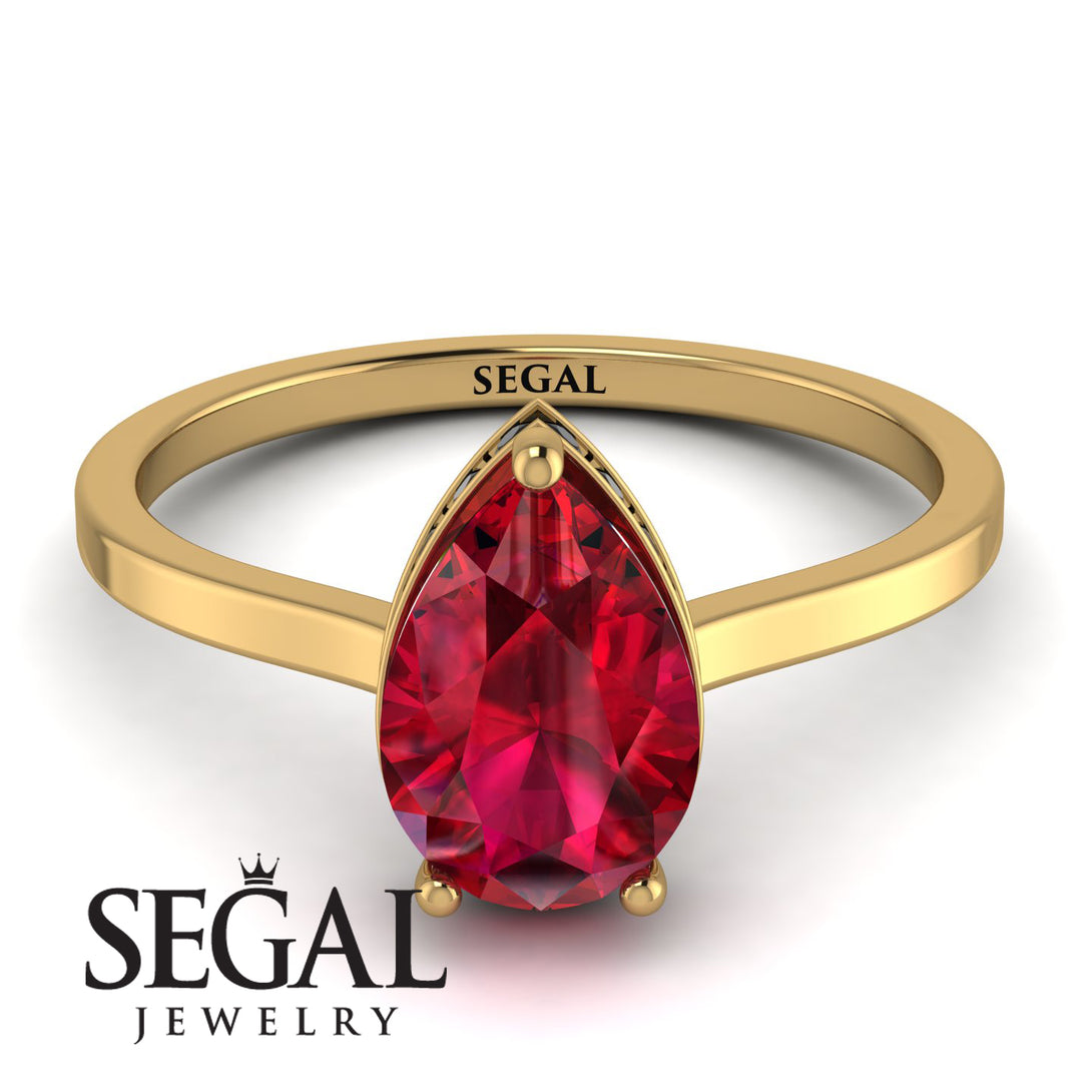 Hidden Halo Pear Ruby Engagement Ring - Mary No. 40
