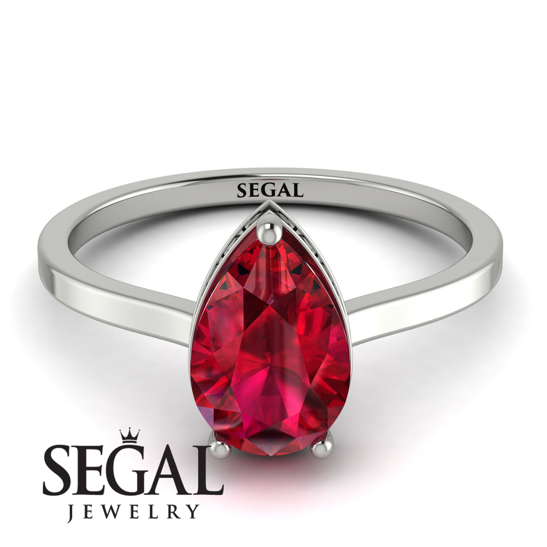 Hidden Halo Pear Ruby Engagement Ring - Mary No. 42