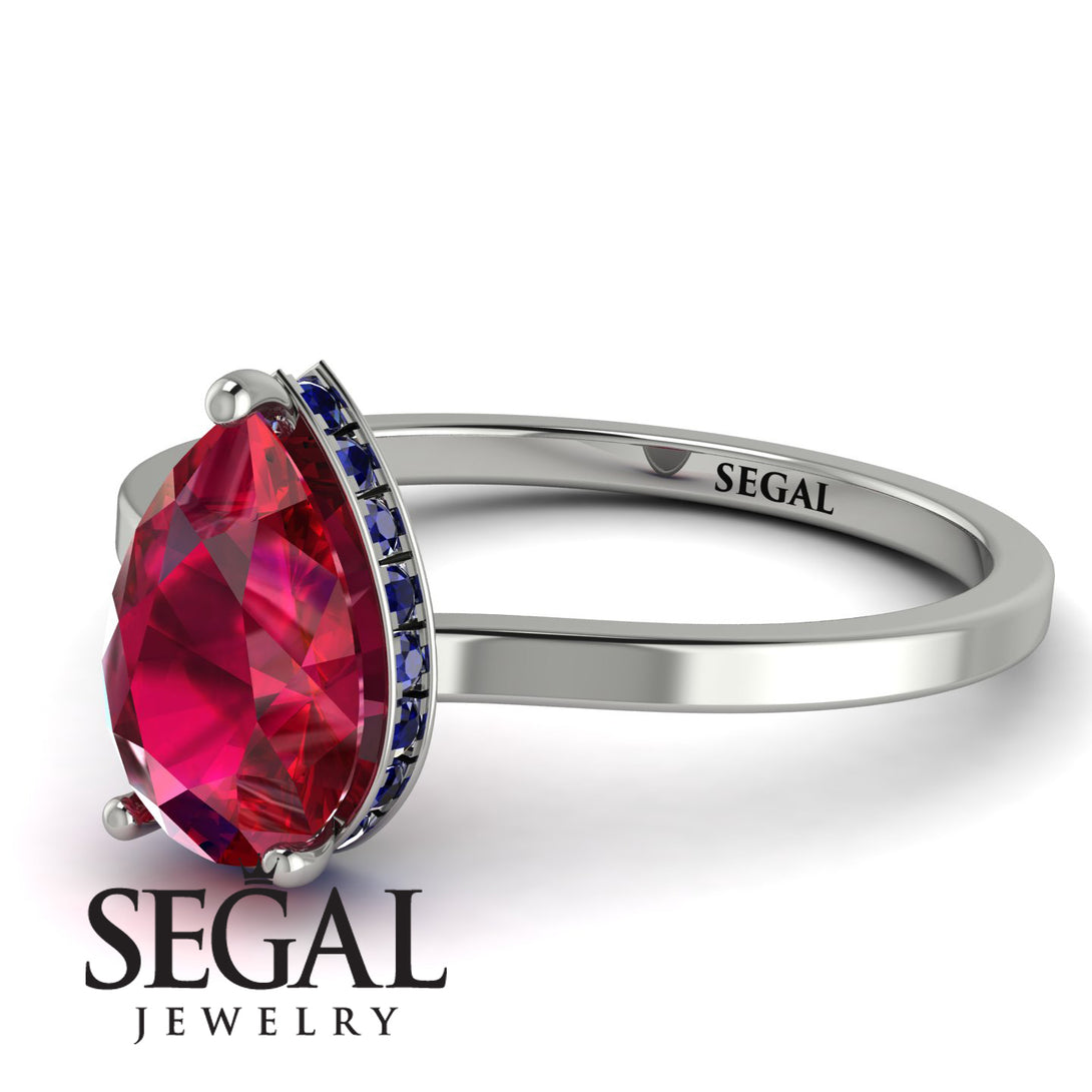 Hidden Halo Pear Ruby Engagement Ring - Mary No. 72