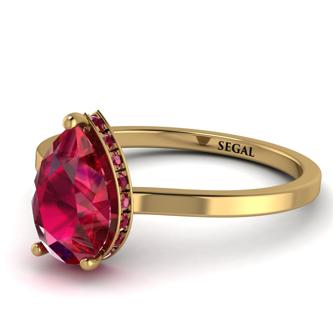 Hidden Halo Pear Ruby Engagement Ring - Mary No. 55