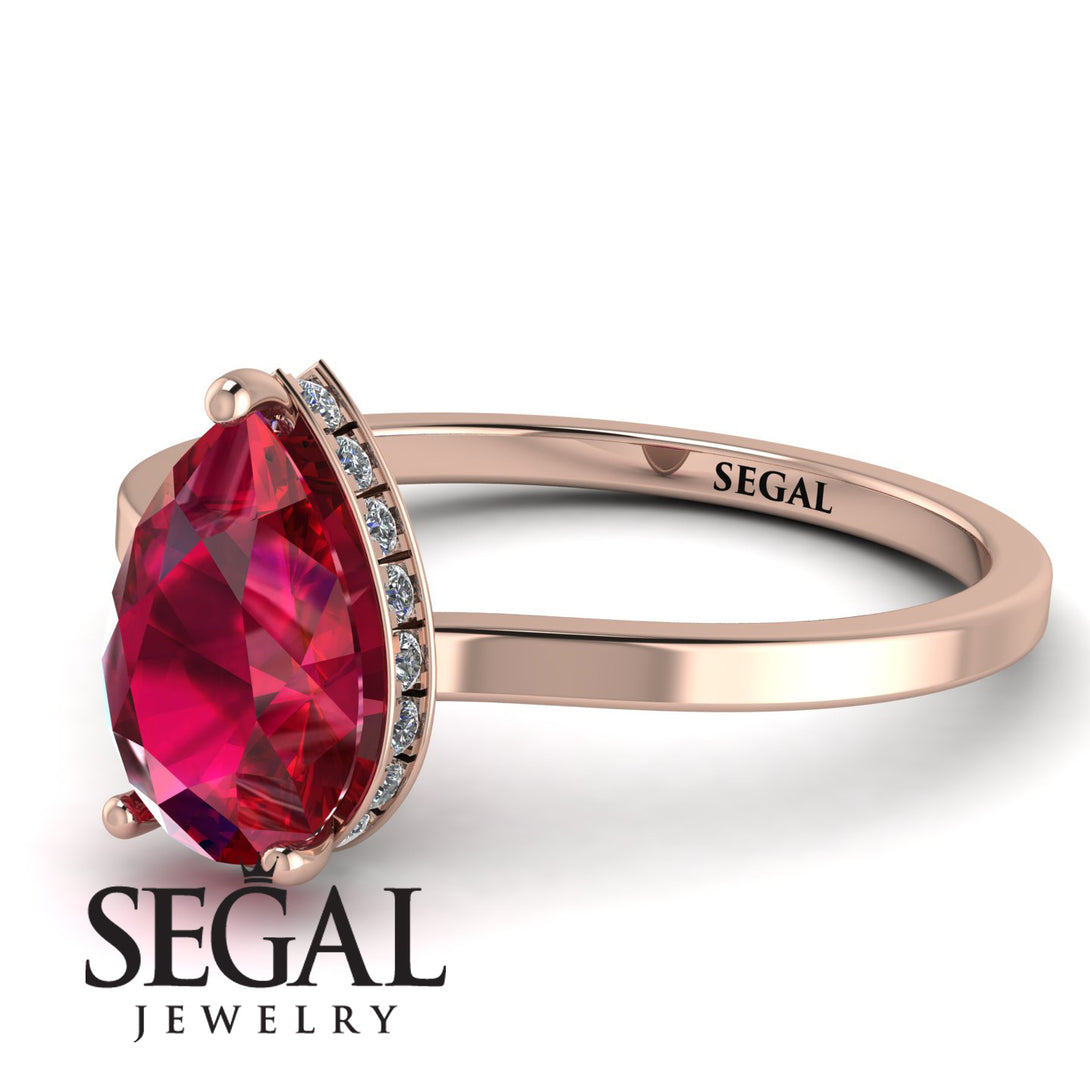 Hidden Halo Pear Ruby Engagement Ring - Mary No. 11