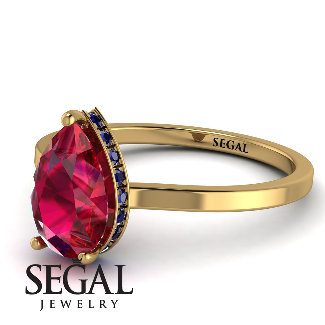 Hidden Halo Pear Ruby Engagement Ring - Mary No. 70