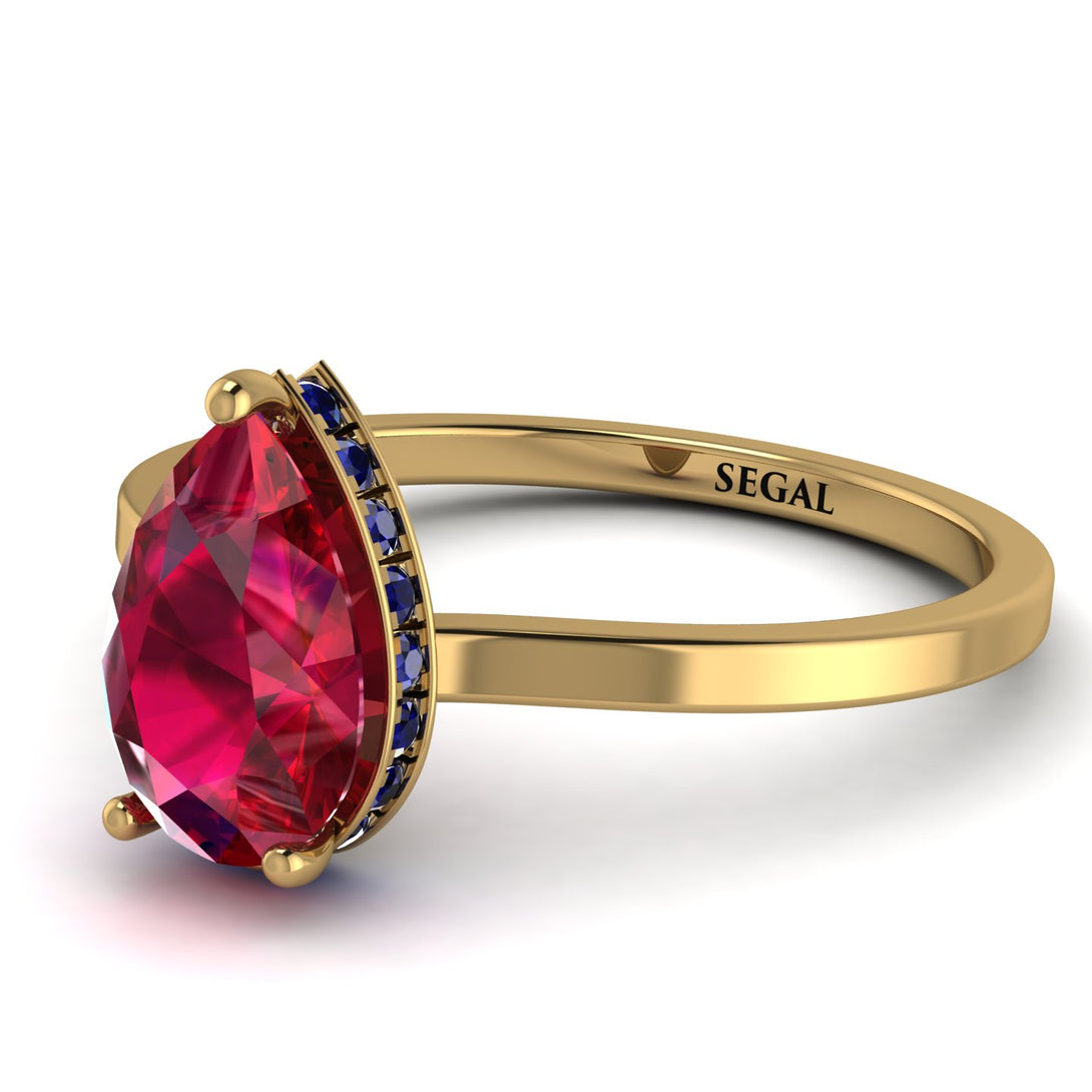 Hidden Halo Pear Ruby Engagement Ring - Mary No. 70