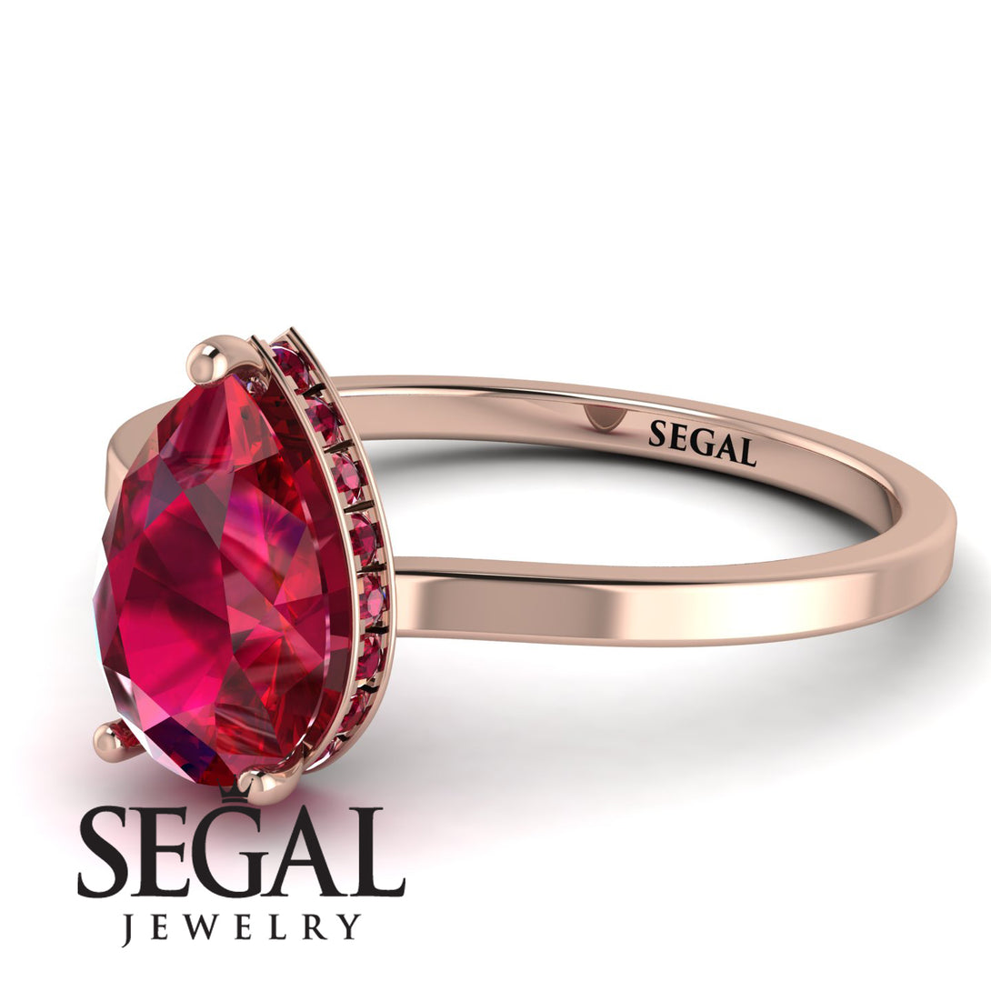 Hidden Halo Pear Ruby Engagement Ring - Mary No. 56