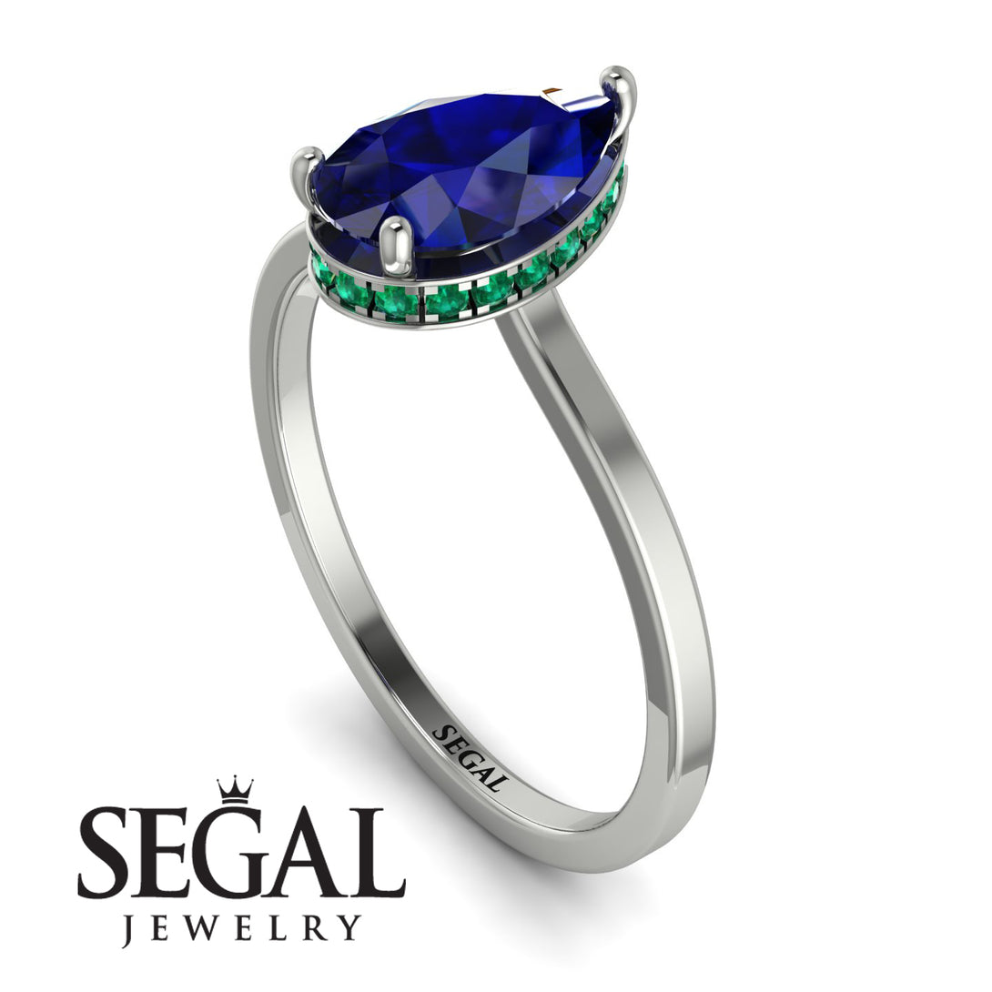 Hidden Halo Pear Sapphire Engagement Ring - Mary No. 30