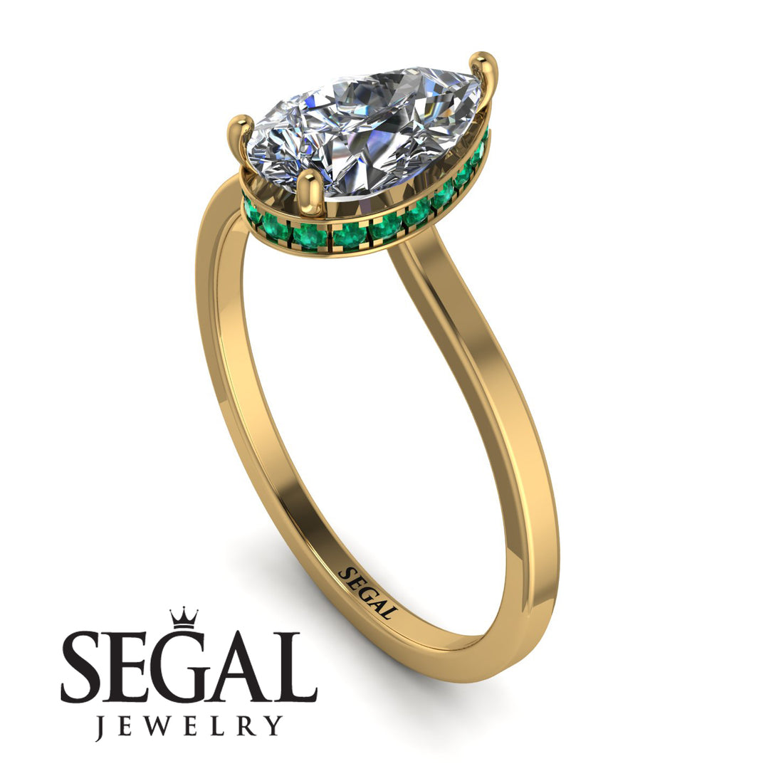 Hidden Halo Pear Diamond Engagement Ring - Mary No. 16