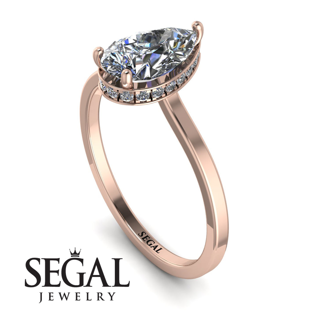 Hidden Halo Pear Diamond Engagement Ring - Mary No. 2
