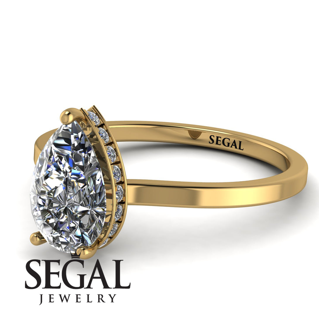 Hidden Halo Pear Diamond Engagement Ring - Mary No. 1