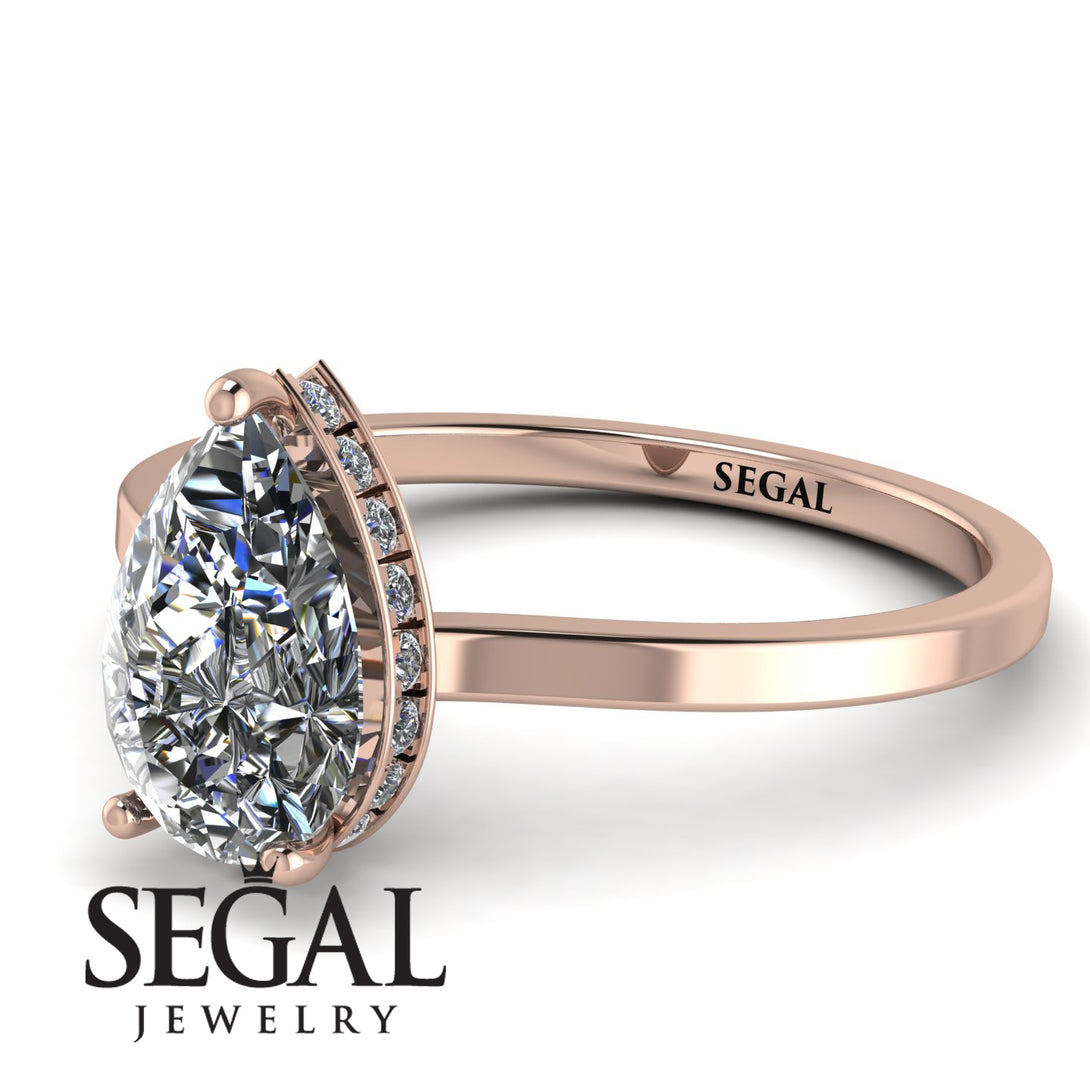 Hidden Halo Pear Diamond Engagement Ring - Mary No. 2