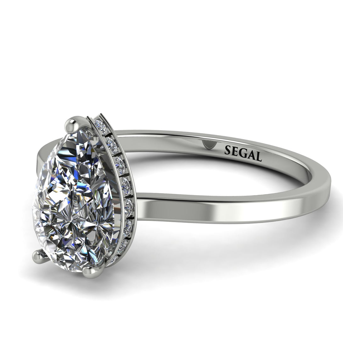 Hidden Halo Pear Diamond Engagement Ring - Mary No. 3