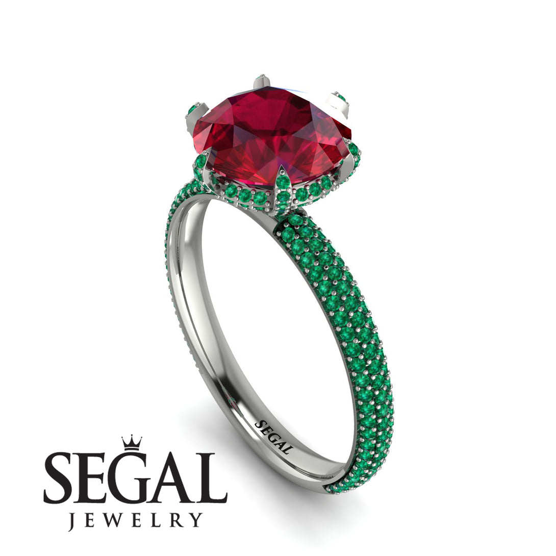 Hidden Halo Round Emerald Engagement Ring - Ashley No. 27