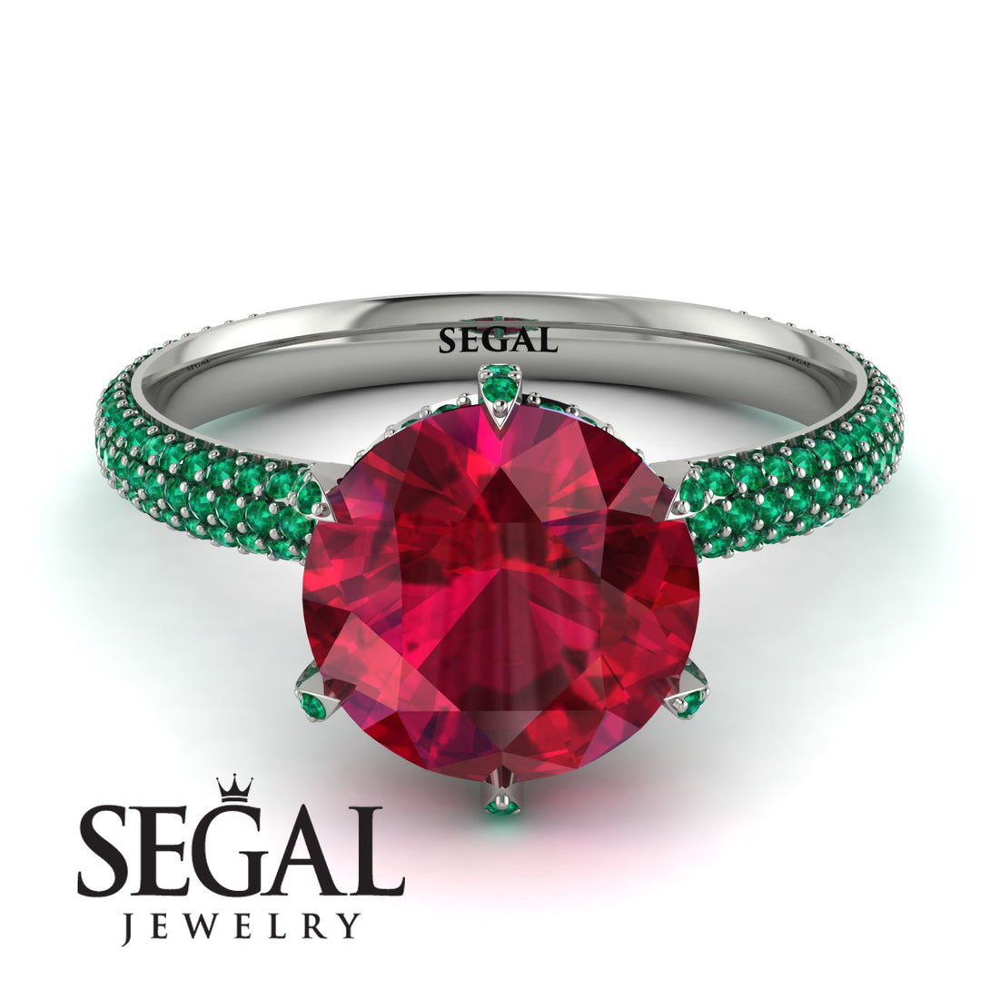 Hidden Halo Round Emerald Engagement Ring - Ashley No. 27