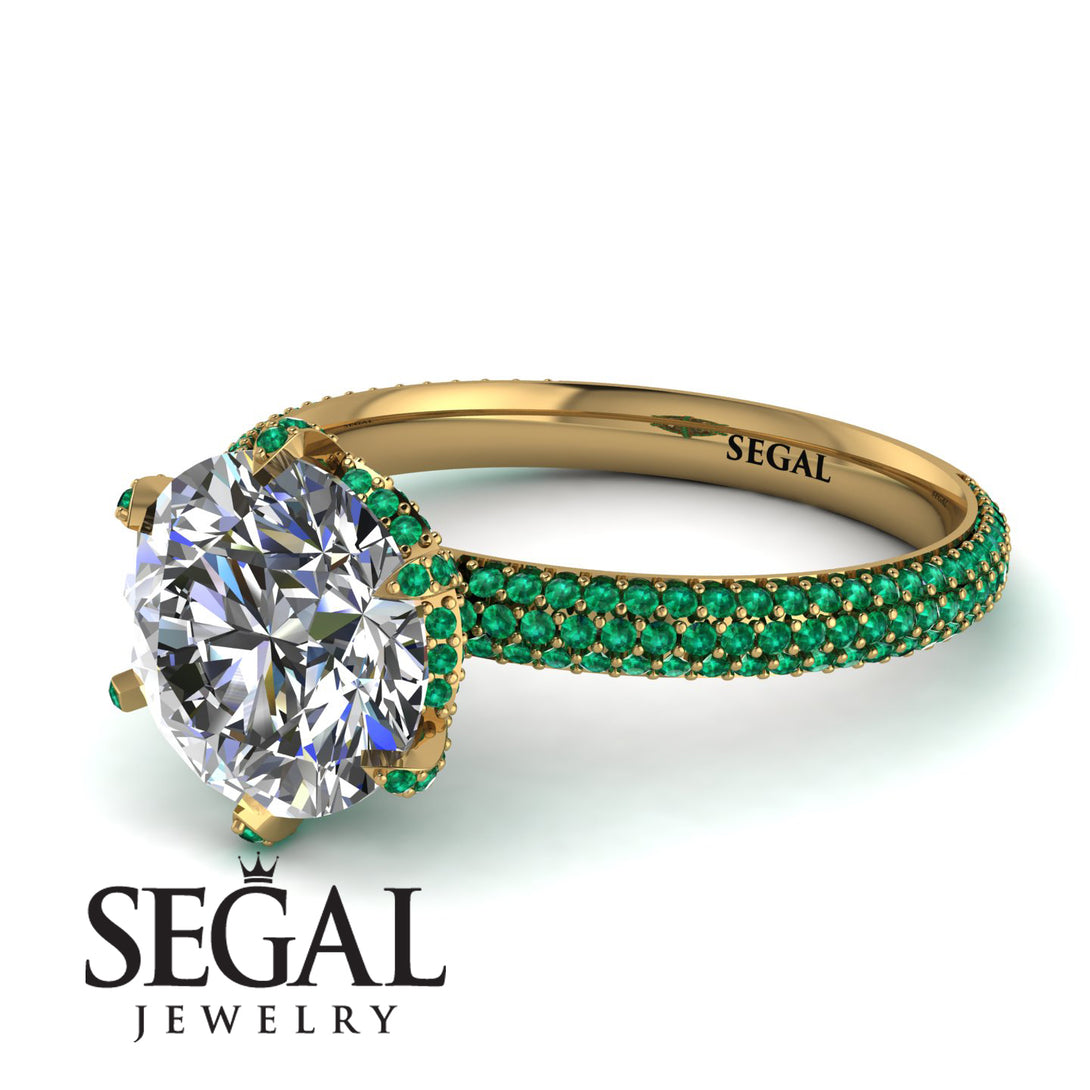 Hidden Halo Round Emerald Engagement Ring - Ashley No. 16