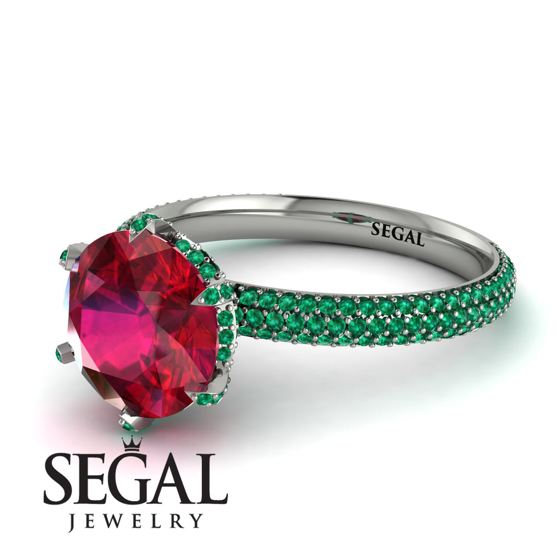 Hidden Halo Round Emerald Engagement Ring - Ashley No. 27