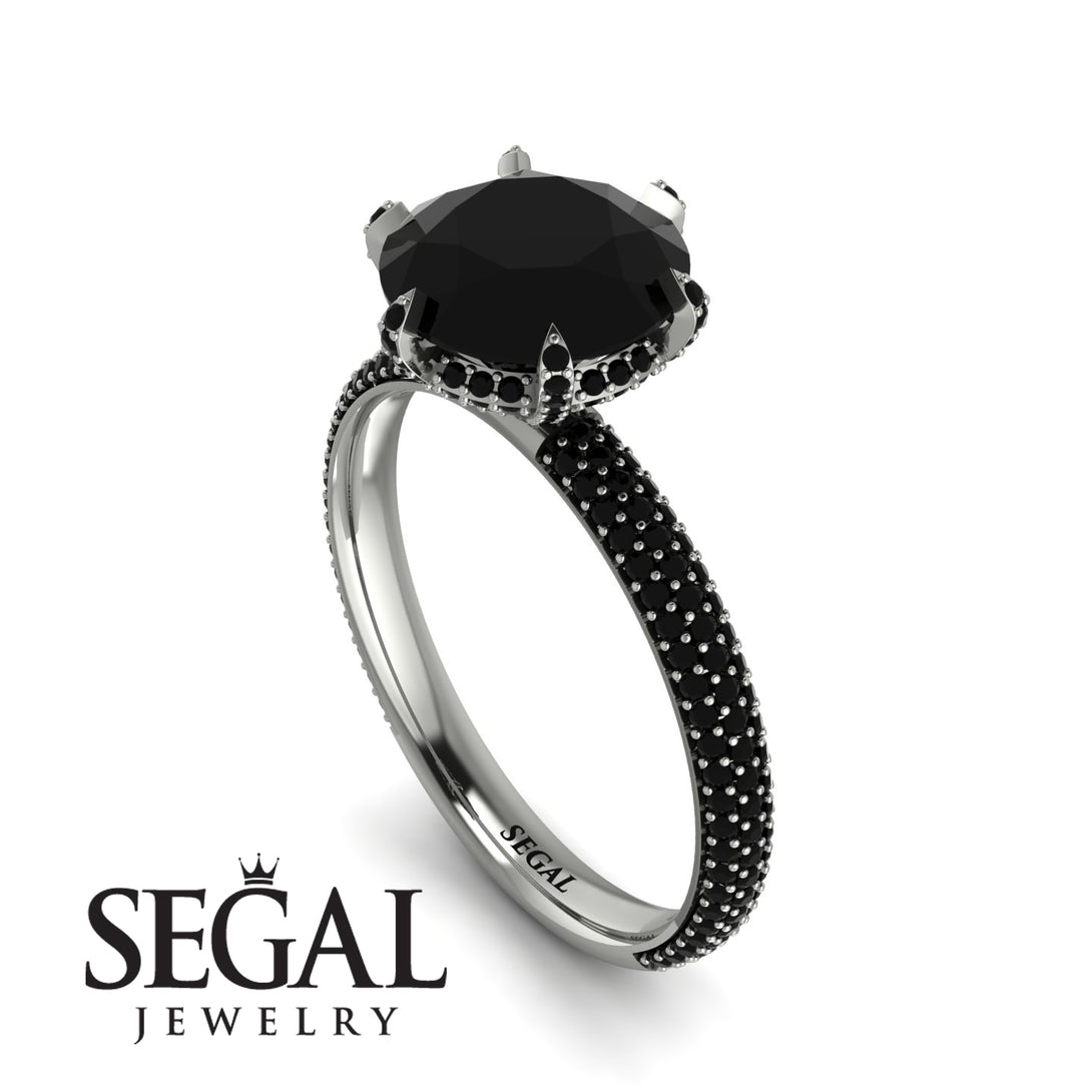 Hidden Halo Round Black Diamond Engagement Ring - Ashley No. 39