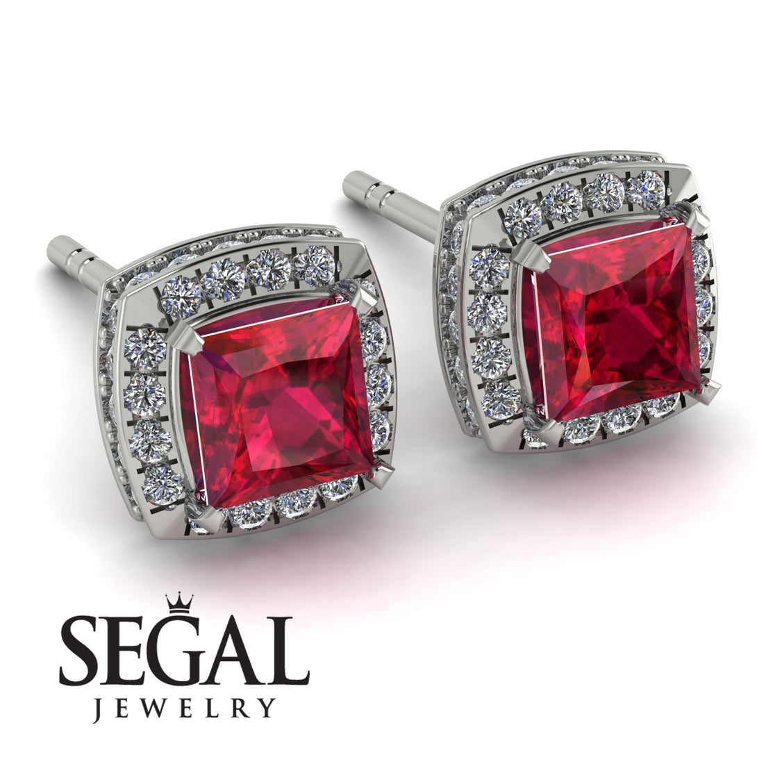 Hidden Halo Princess Ruby Earrings - Georgia No. 12