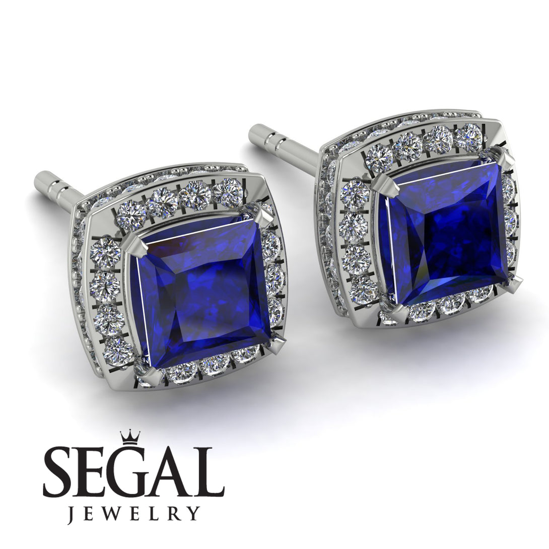 Hidden Halo Princess Sapphire Earrings - Georgia No. 15