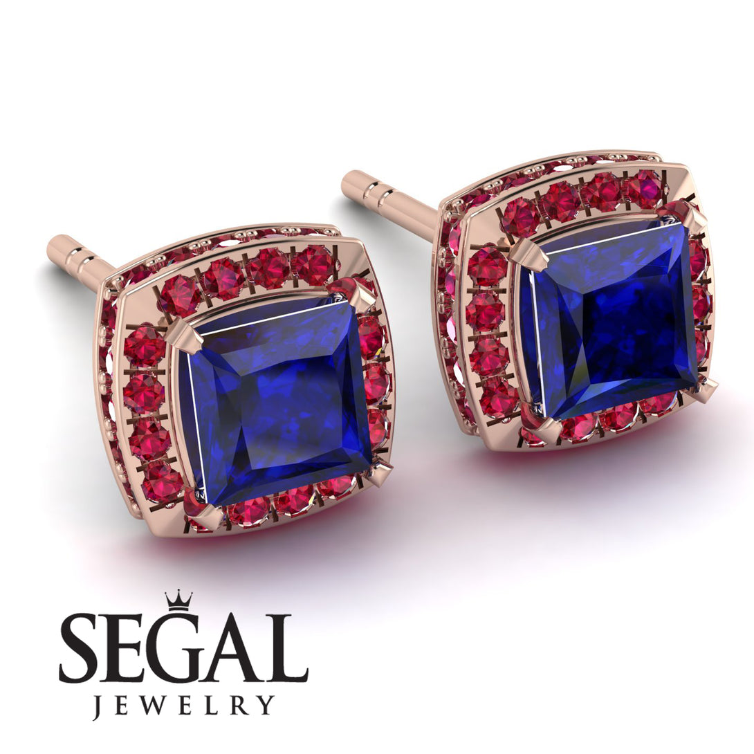 Hidden Halo Princess Sapphire Earrings - Georgia No. 59