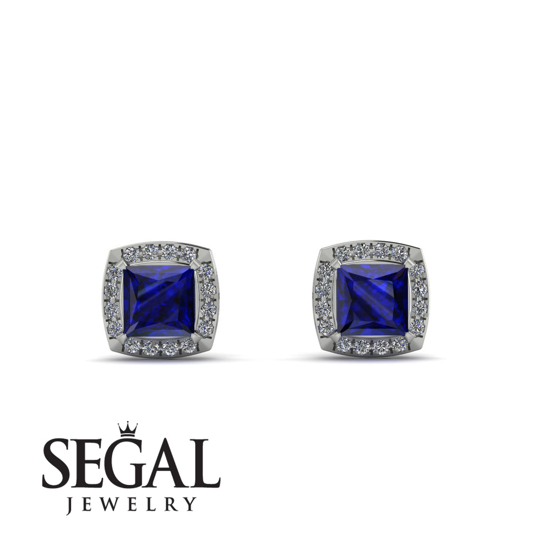 Hidden Halo Princess Sapphire Earrings - Georgia No. 15