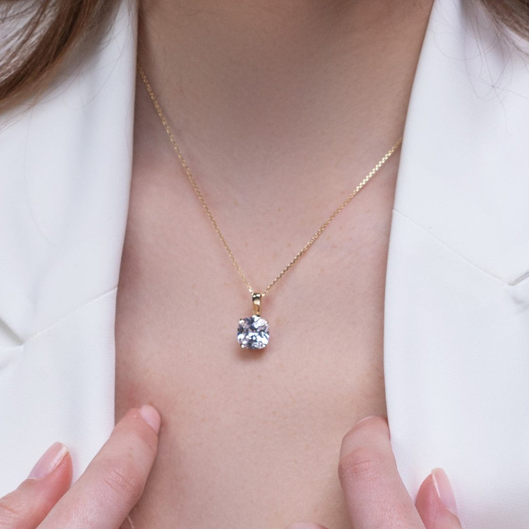 Hidden Halo Cushion Diamond Necklace - Alivia No. 1