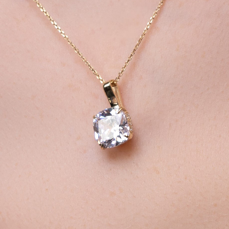 Hidden Halo Cushion Diamond Necklace - Alivia No. 1