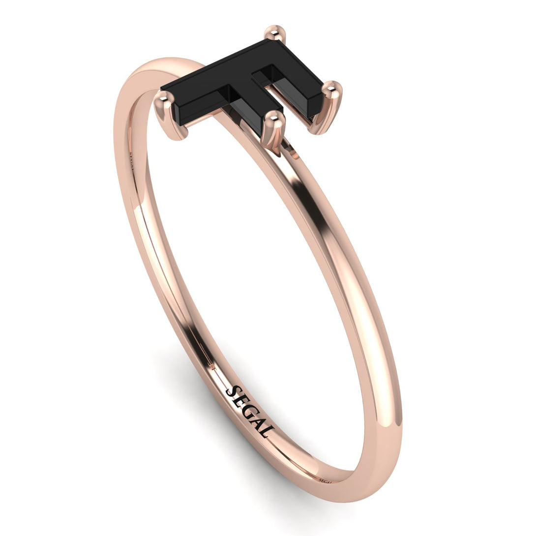 F Letter - Initial Rose Gold Diamond Ring