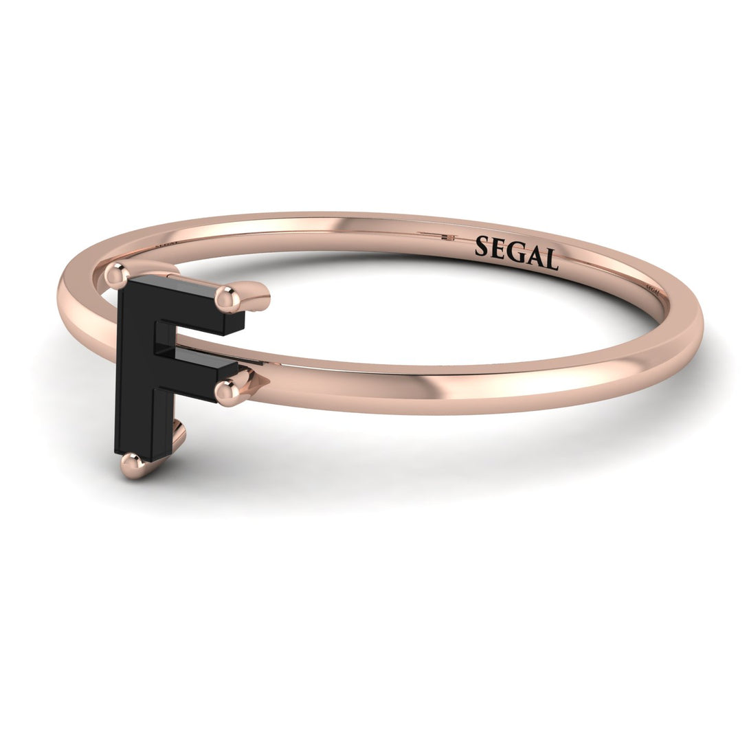 F Letter - Initial Rose Gold Diamond Ring