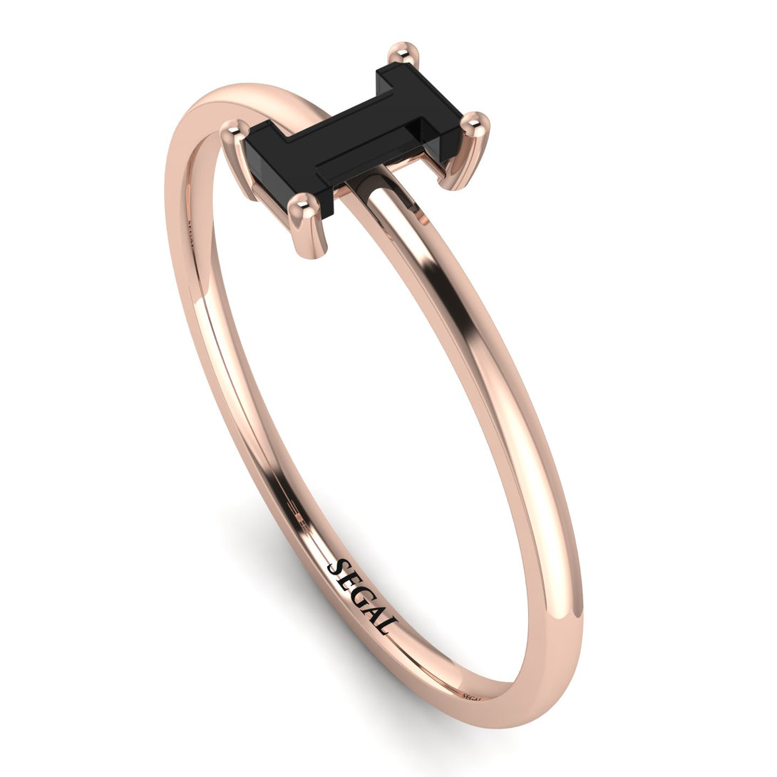 I Letter - Initial Rose Gold Diamond Ring