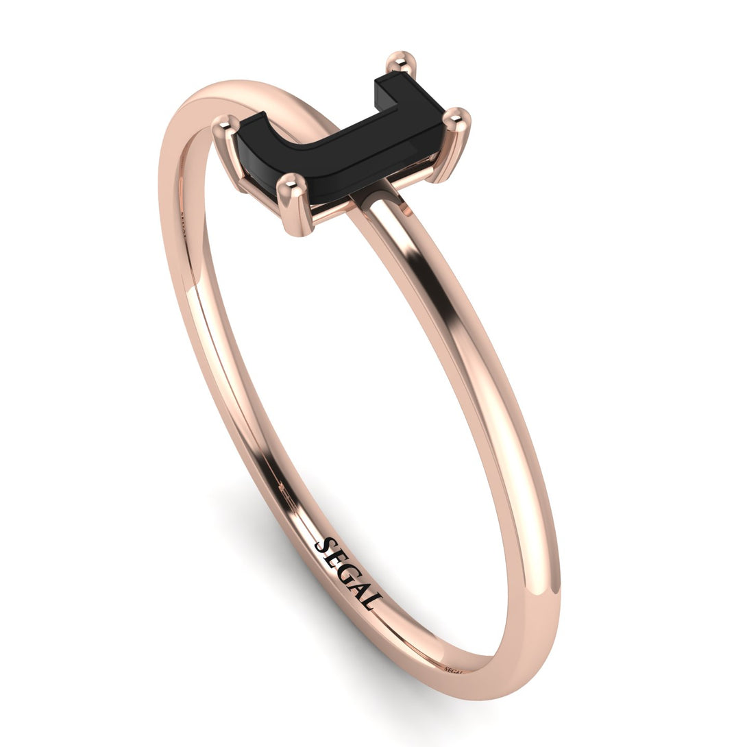 J Letter - Initial Rose Gold Diamond Ring