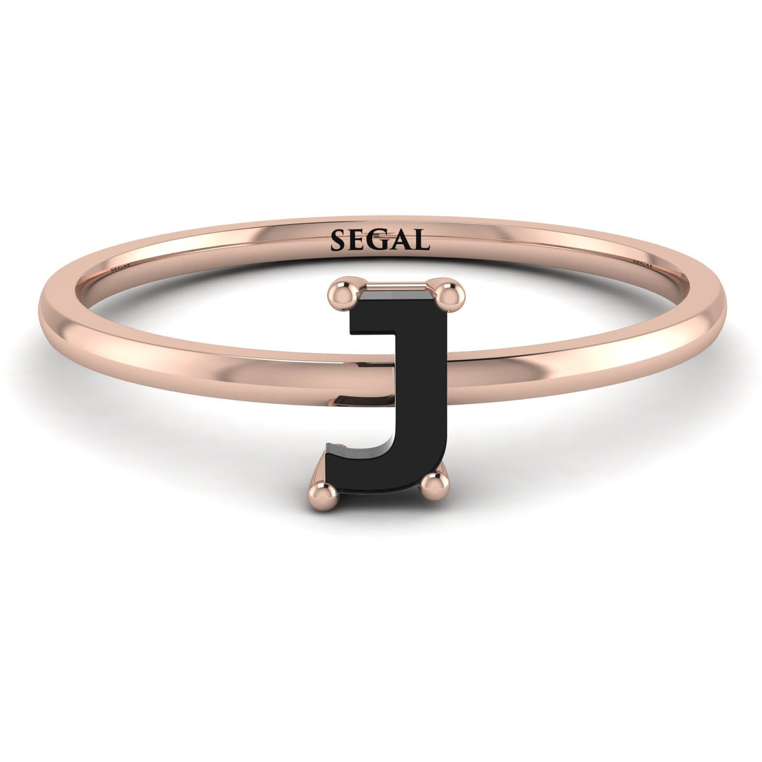 J Letter - Initial Rose Gold Diamond Ring