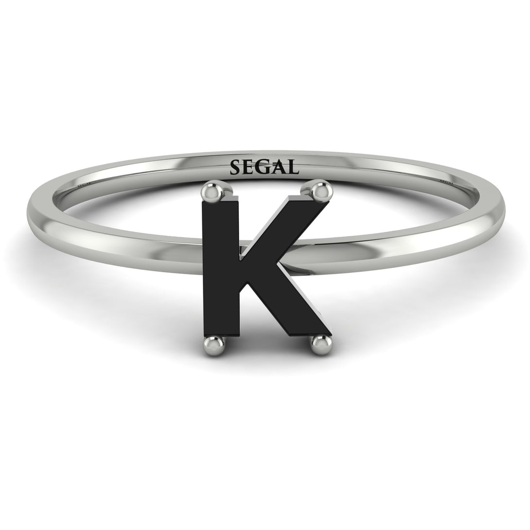 K Letter - Initial White Gold Diamond Ring