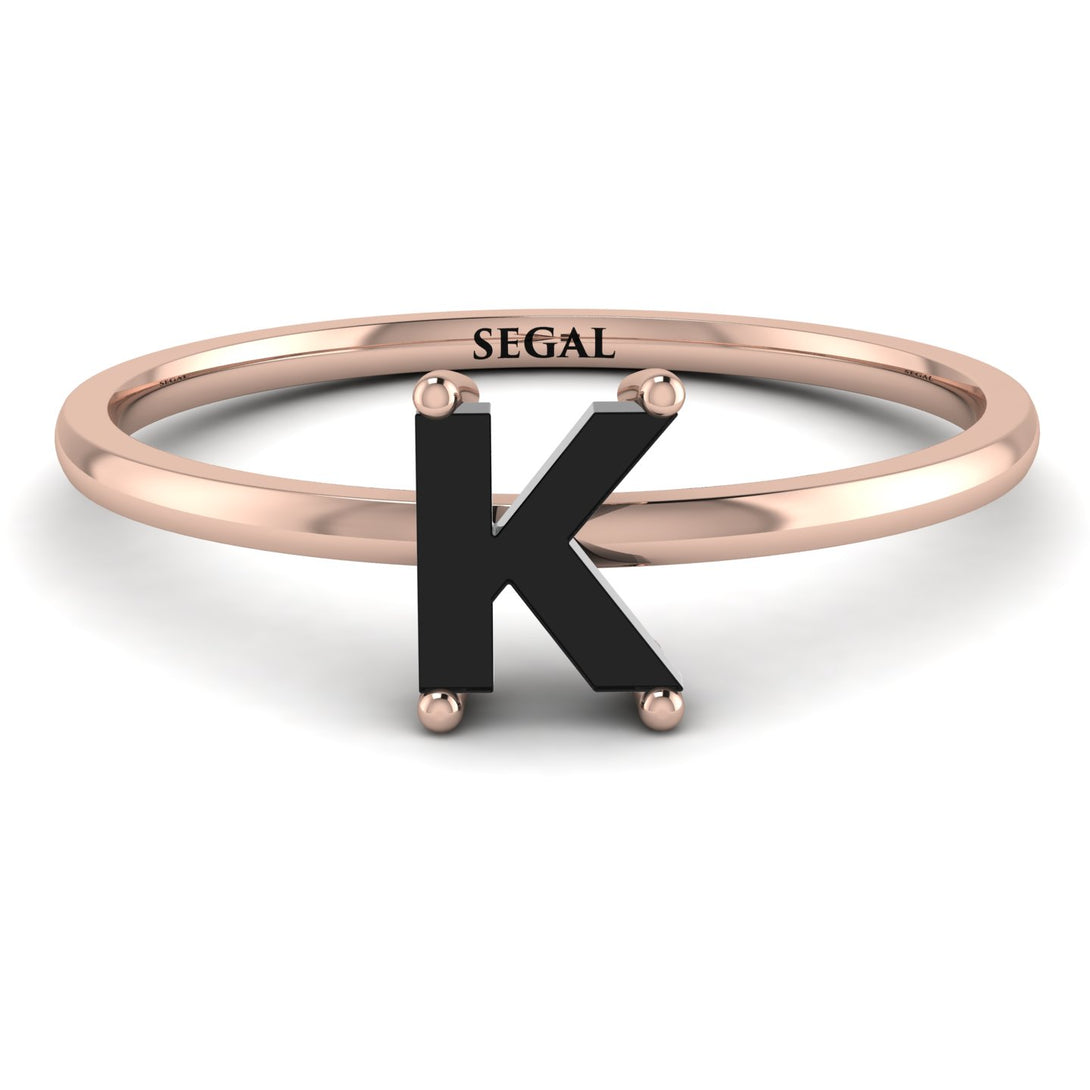 K Letter - Initial Rose Gold Diamond Ring