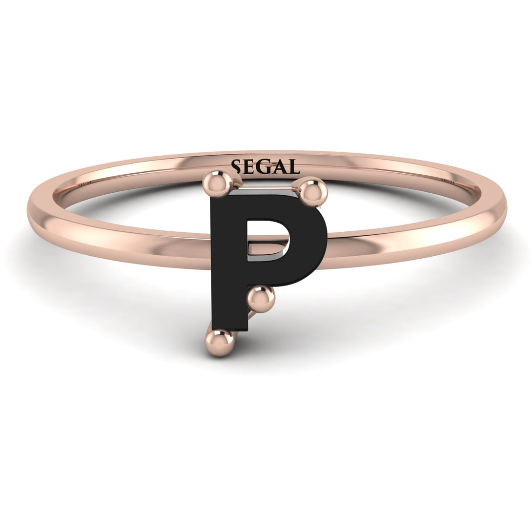 P Letter - Initial Rose Gold Diamond Ring