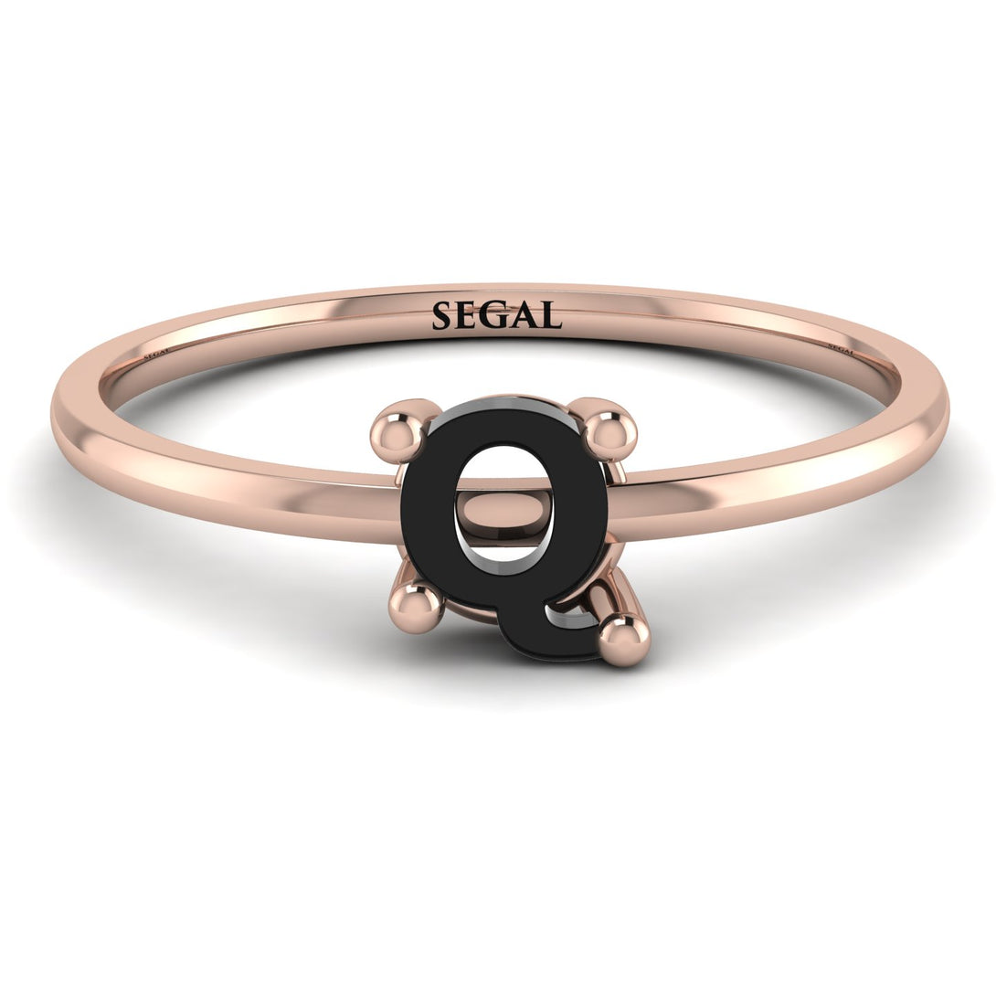 Q Letter - Initial Rose Gold Diamond Ring