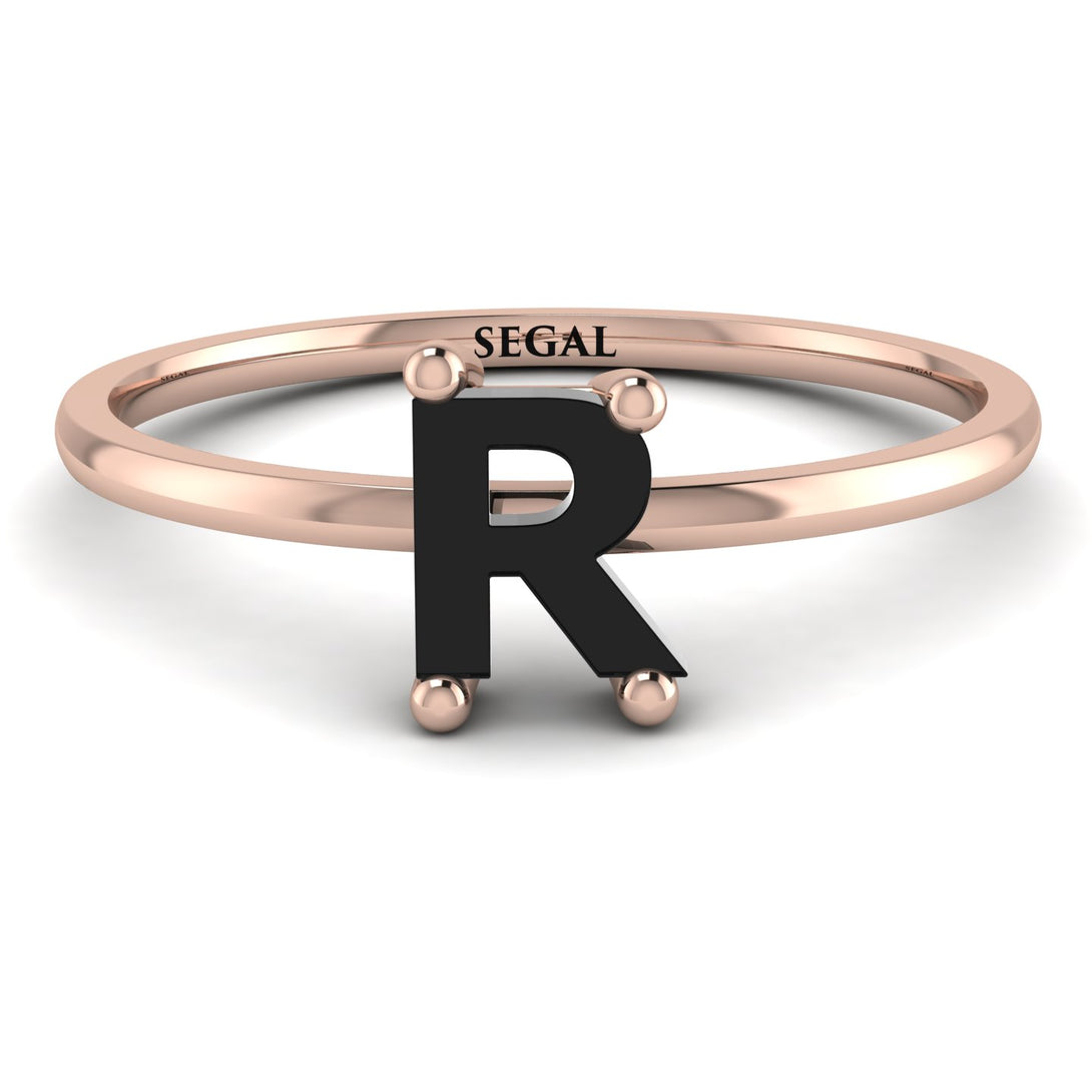R Letter - Initial Rose Gold Diamond Ring