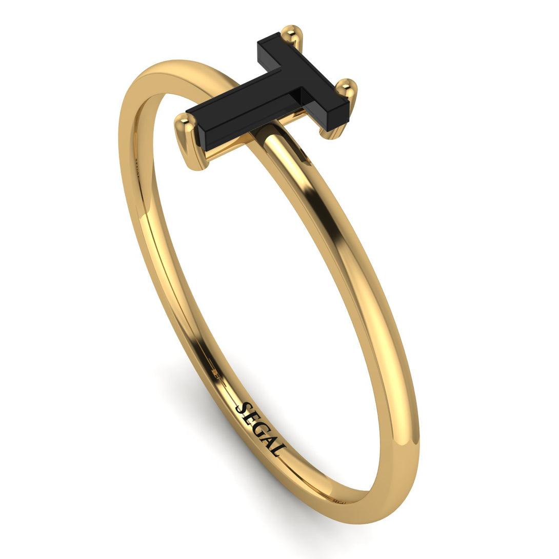 T Letter - Initial Gold Diamond Ring