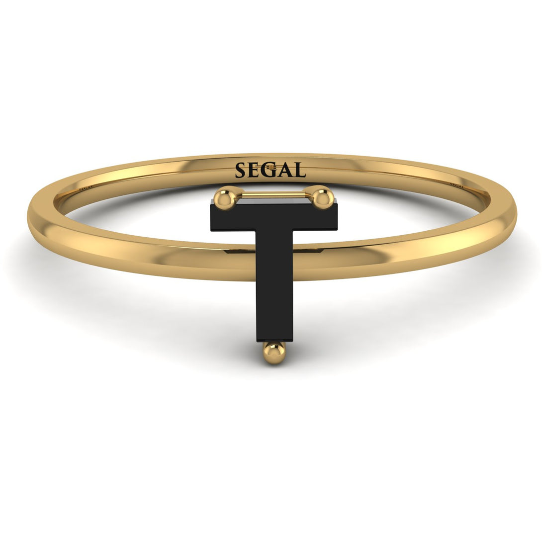 T Letter - Initial Gold Diamond Ring