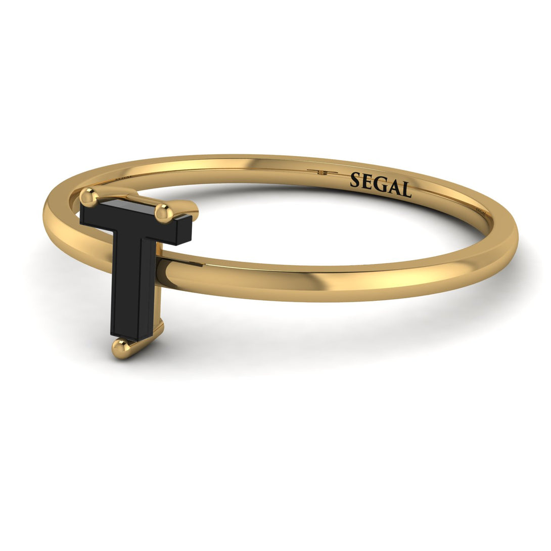 T Letter - Initial Gold Diamond Ring