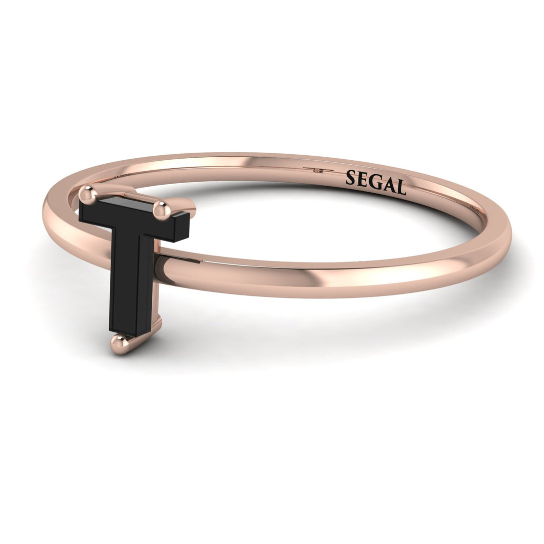 T Letter - Initial Rose Gold Diamond Ring