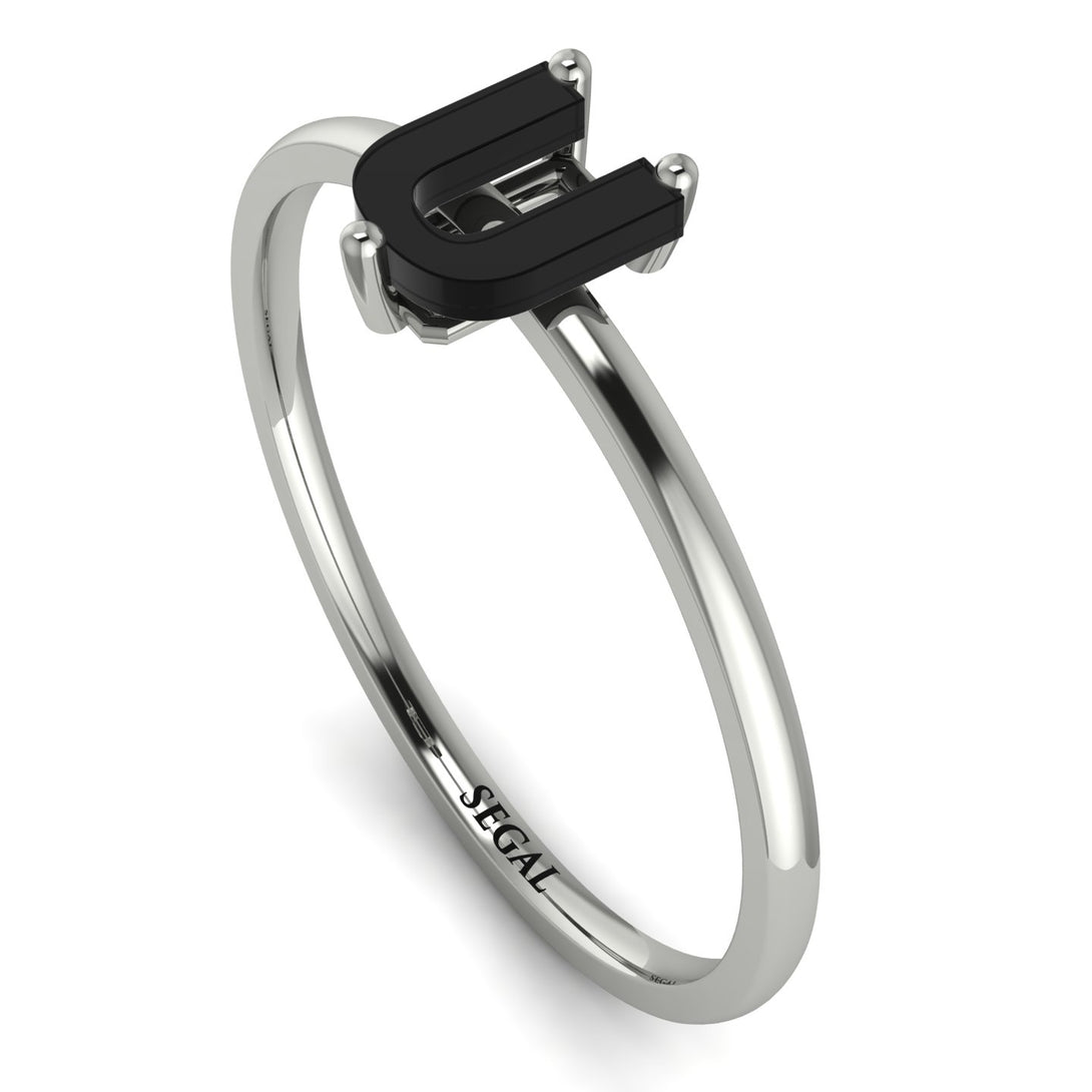 U Letter - Initial White Gold Diamond Ring