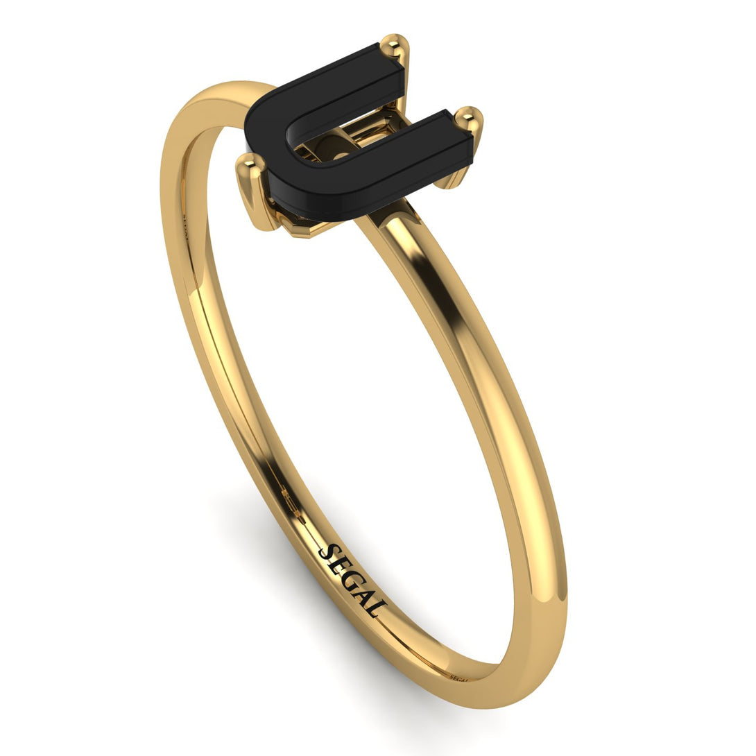 U Letter - Initial Gold Diamond Ring