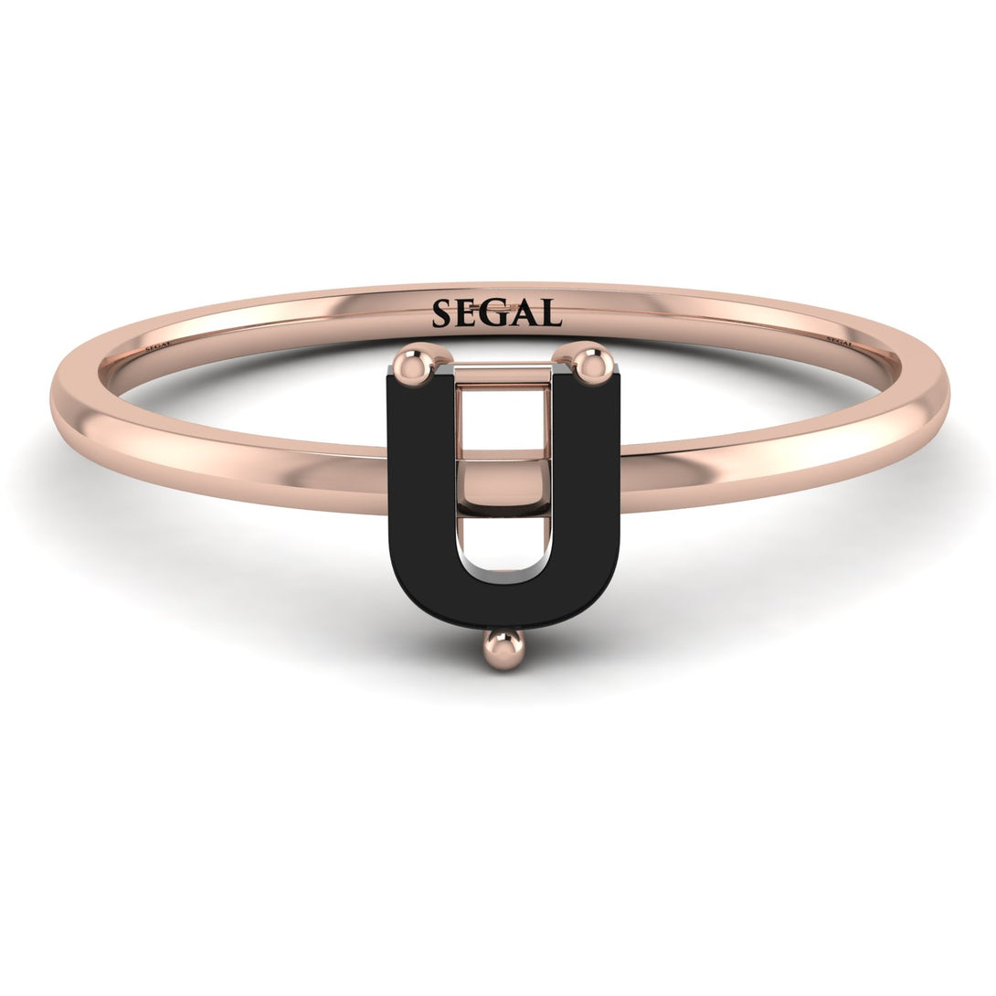 U Letter - Initial Rose Gold Diamond Ring
