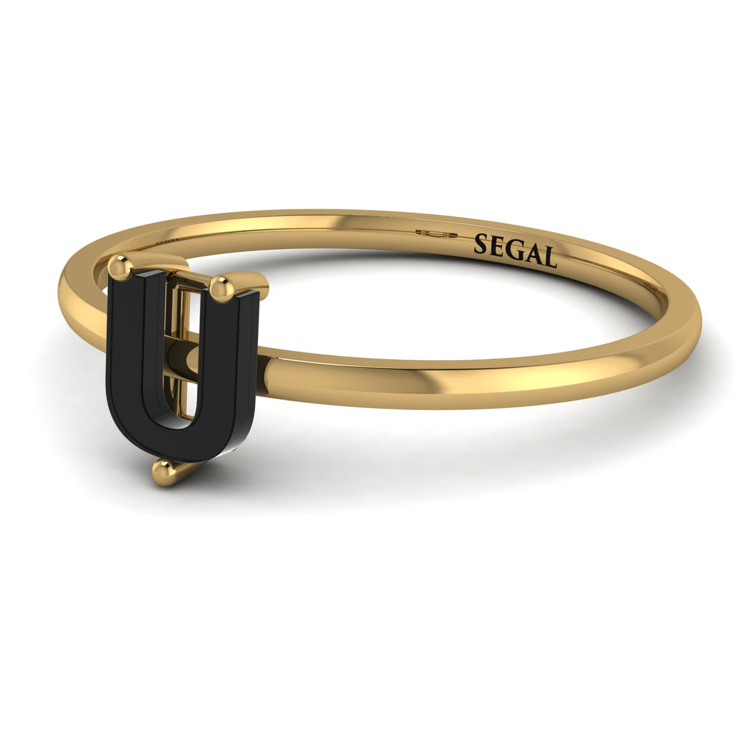 U Letter - Initial Gold Diamond Ring